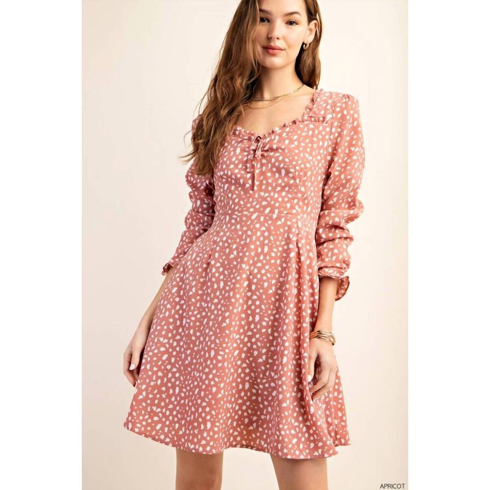 NEW KORI sweetest back smocked long sleeves back tied dress in apricot - Picture 6 of 6